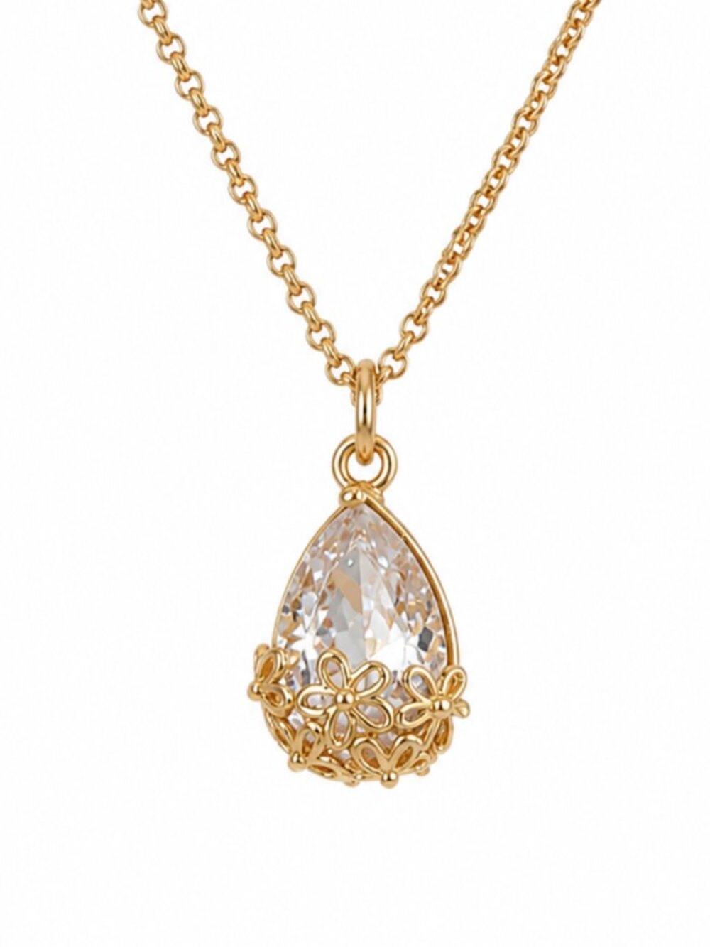 Kate Spade Crystal Teardrop Floral Pendant Necklace Gold Tone Crystal Necklace - Picture 2 of 2